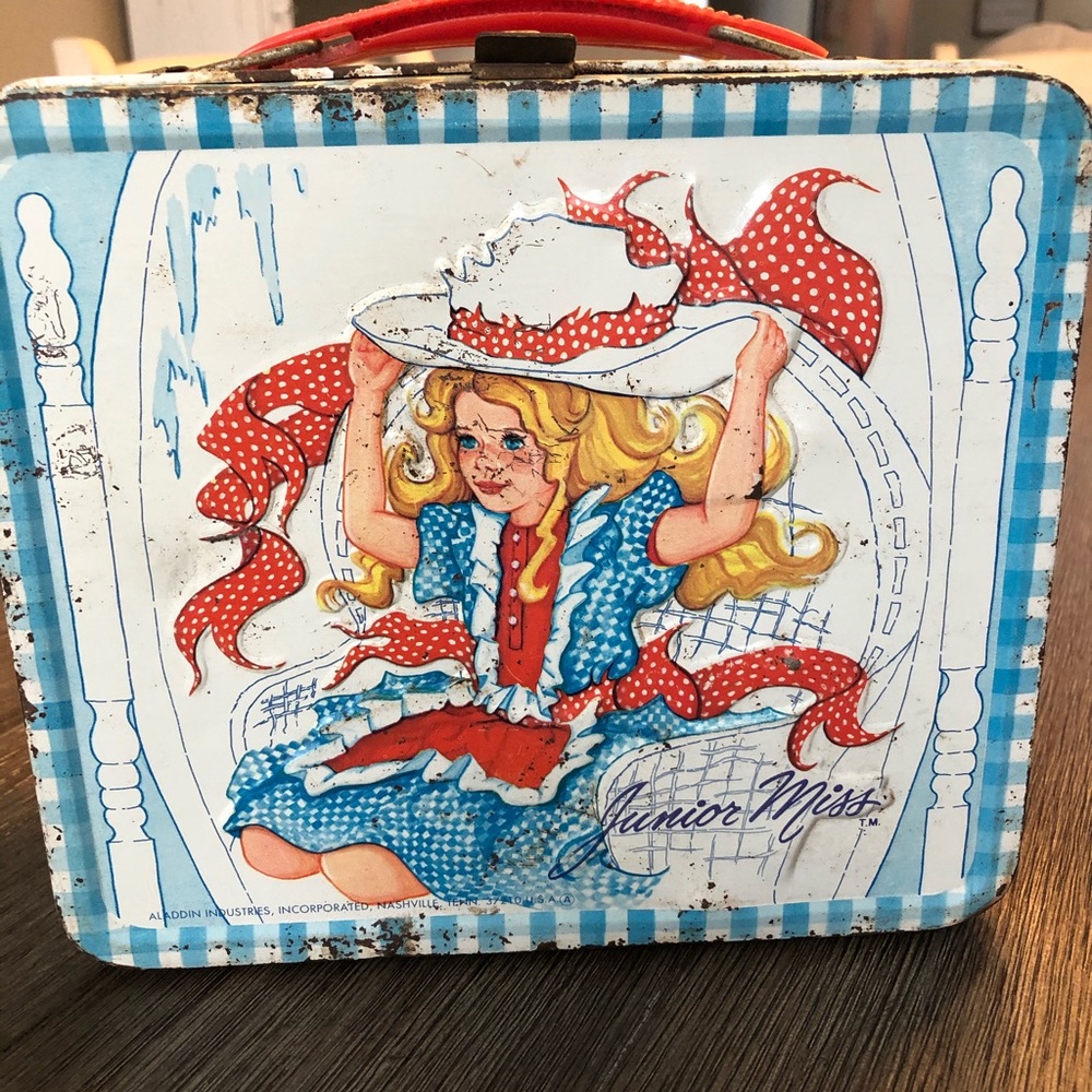 Antique junior miss lunchbox with thermal bottle